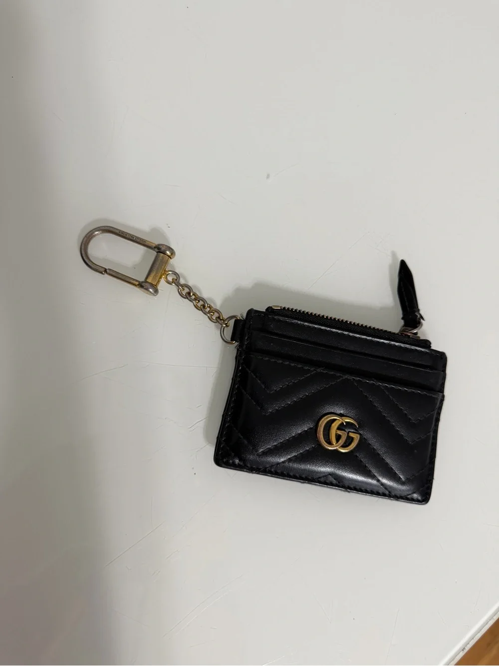 Gucci Black Quilted Leather Card Holder with Gold Double G